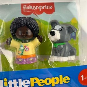 Fisher-Price Little People 2-Pack African American Girl With Gray Dog Figure Set